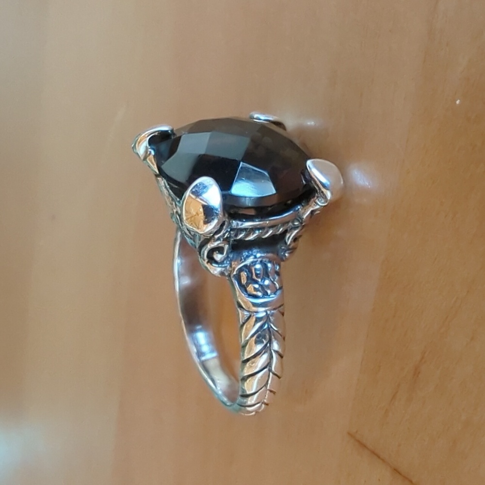 Sterling Silver Black Stone Filigree Ring